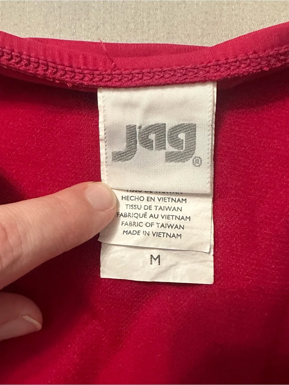 JAG Swimwear 2 Piece Tankini Medium Pink Red White Geometric Halter Top Bikini